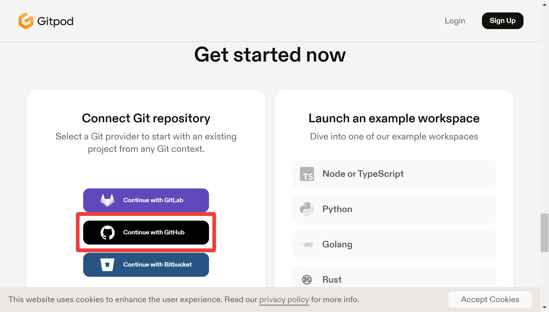 Gitpod に GitHub で登録
